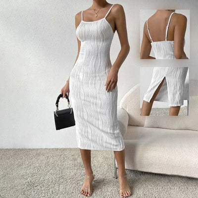 Elegant White Sling Dress Women Backless Sexy Long Dress Beach Vacation Solid Dresses Spring Summer Versatile Base Skirt