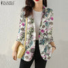 Women Autumn Blazer Retro Printed Coats Casual Long Sleeve Floral Outerwear ZANZEA Female Single Button Lapel Jackets Oversize