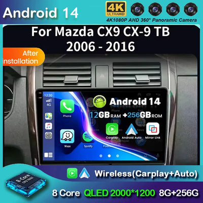 Android 14 Carplay Auto For Mazda CX9 CX-9 TB 2006 2007 2008 2009 2010 2016 Car Radio Multimedia Player Video Stereo WIFI+4G DSP
