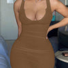 Sexy Deep U Neck Wrap Chest Slim Bodycon Dress Women Sleeveless Solid Color Skinny Dress Elegant Club Party Vestidos