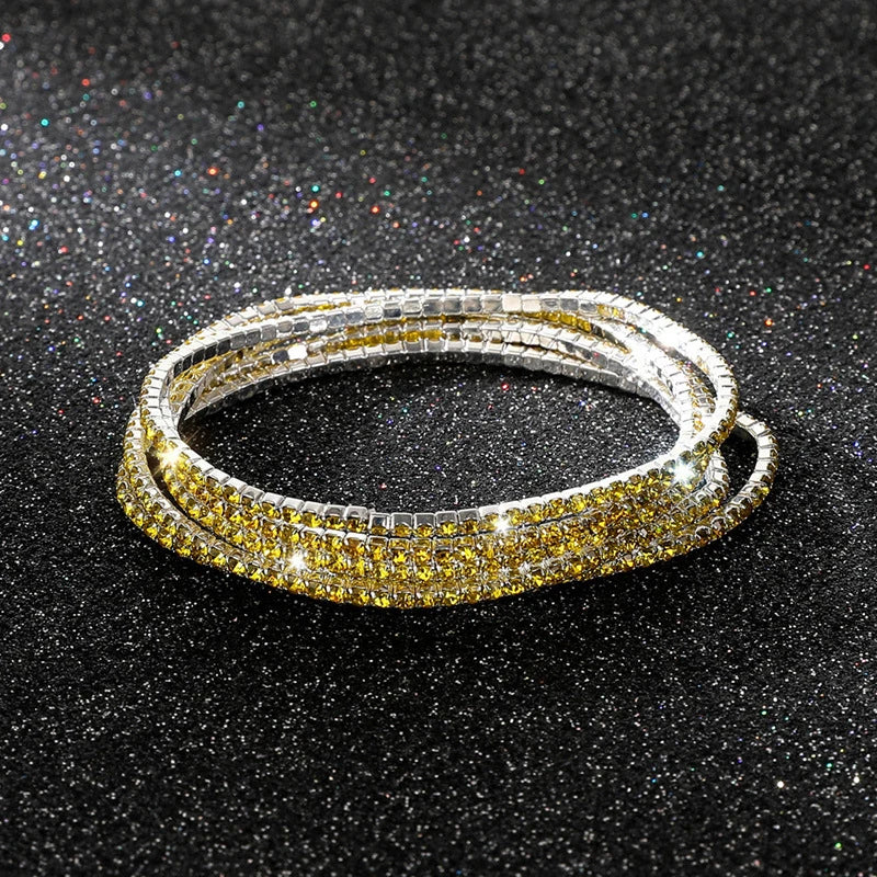 5Pcs/Lot Elastic Crystal Bracelets 2mm Charming Gold Color Crystal Rhinestones Metal Bangle Bracelet Jewelry DIY Gift