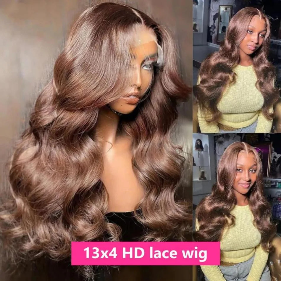 13X6 Hd Lace Frontal Wig Chocolate Brown Human Hair Wigs Body Wave Lace Front Wigs Pre Plucked Brazilian For Black Women 30 Inch