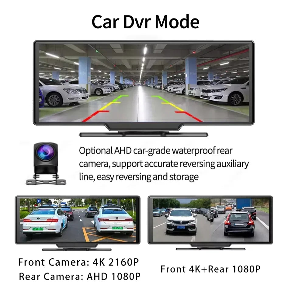 10.26'' Dash Cam 4K Car Mirror Video Player Wireless Carplay Android Auto GPS Car Monitor Multimedia Rearview Camera Dashboard
