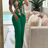 Spring Summer Sleeveless Suit Fashion Print Two Piece Sets Women Sexy V-neck Button Metal Sling Top & Wide Leg Pants Outfits