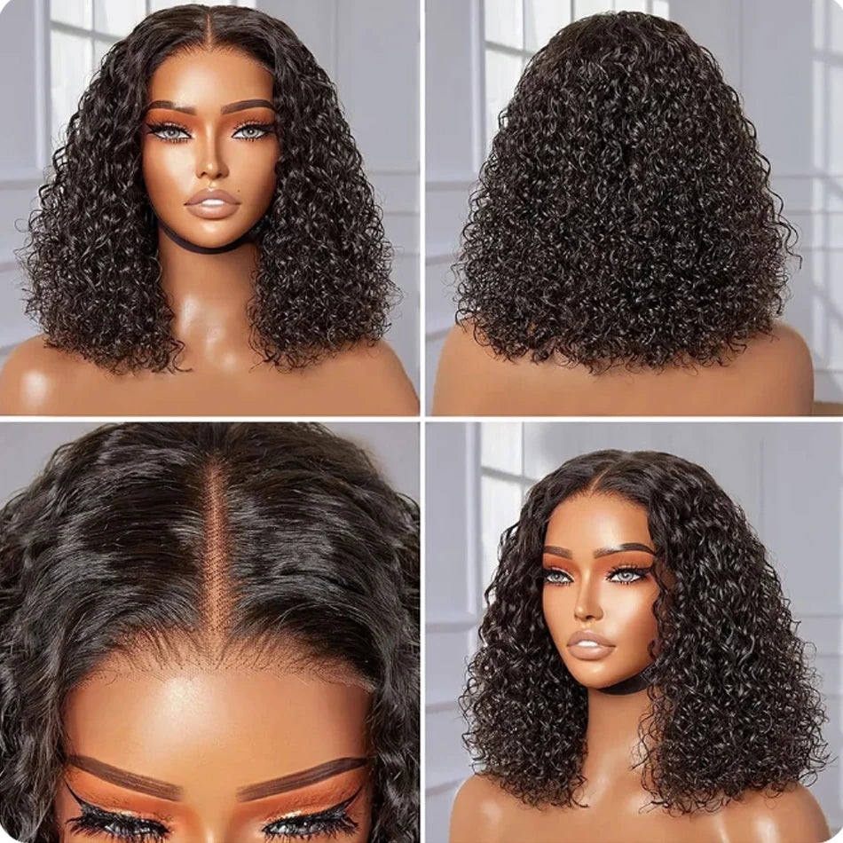 13X4 Brazilian Kinky Curly BoB Lace Frontal Wigs For Women Glueless 180 Density Preplucked 100% Human Hair Wig Deep Curls Wig
