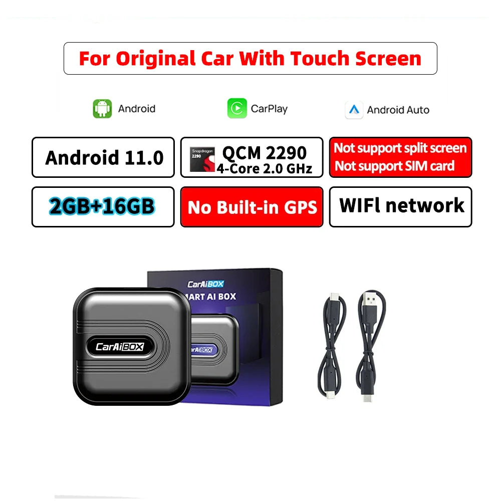 CarAiBOX CarPlay Ai Box Qualcomm 6125 8-Core CPU Android 13.0 System Wireless CarPlay Android auto Built-in Google Play Store