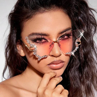 Luxury Diamond Butterfly Sunglasses Women Brand Y2k Vintage Rimless Oversized Sun Glasses Ladies Eyewear Gafas De Sol