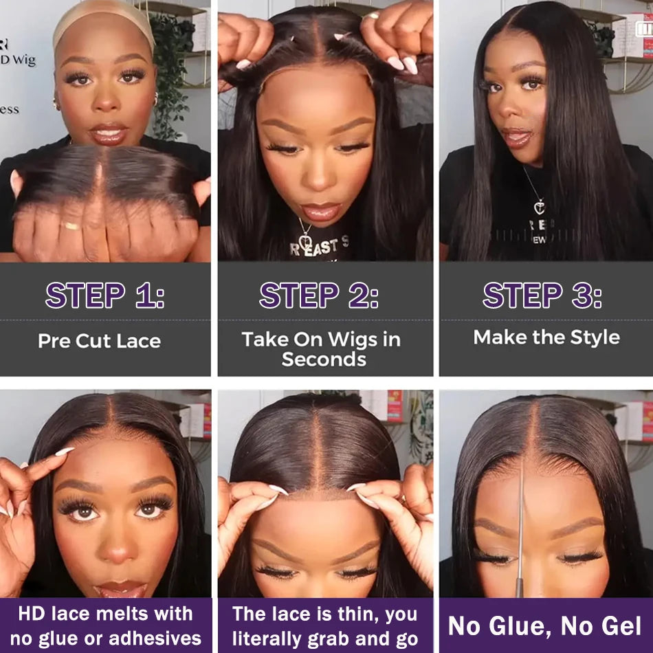 Glueless Wig Human Hair 6X4 5X5 Pre Cut Lace Closure Human Hair Wigs Brazilian Ready To Wear Straight Lace Wig Human Hair 180%