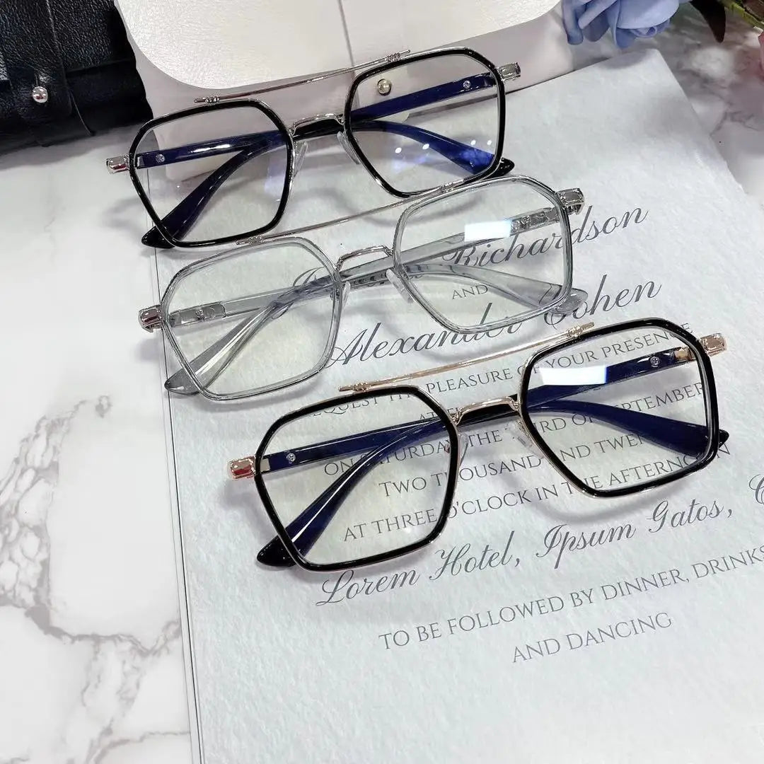 NEW Double Bridge Square Anti-blue Light Glasses Women Men Vintage Transparent Computer Glasses Oversize Frame Eyeglasses