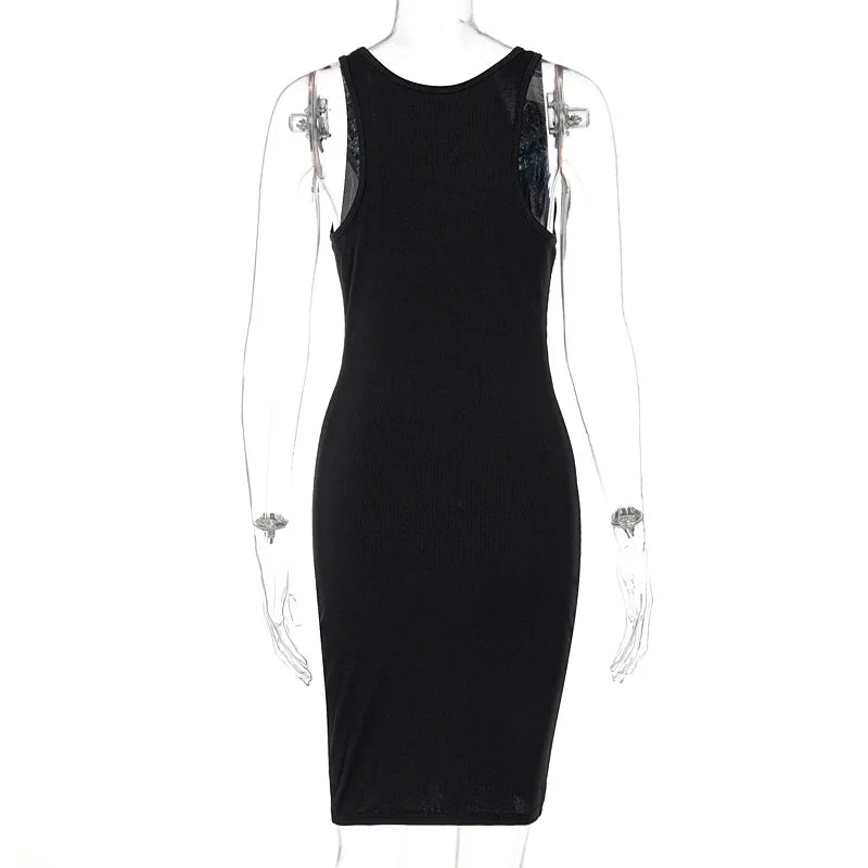 Sexy Deep U Neck Wrap Chest Slim Bodycon Dress Women Sleeveless Solid Color Skinny Dress Elegant Club Party Vestidos