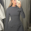 Hugcitar 2024 Spring O Neck Long Sleeve Solid Patchwork Zip Up Sexy Bodycon Mini Dress Women Fashion Outfits Birthday Party Y2K