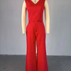 Two Piece Sets Women Pant Set Sleeveless V Neck Casual Pants Y2k Tops Wide Leg Long Pants High Waist Elegant Party Streetwear