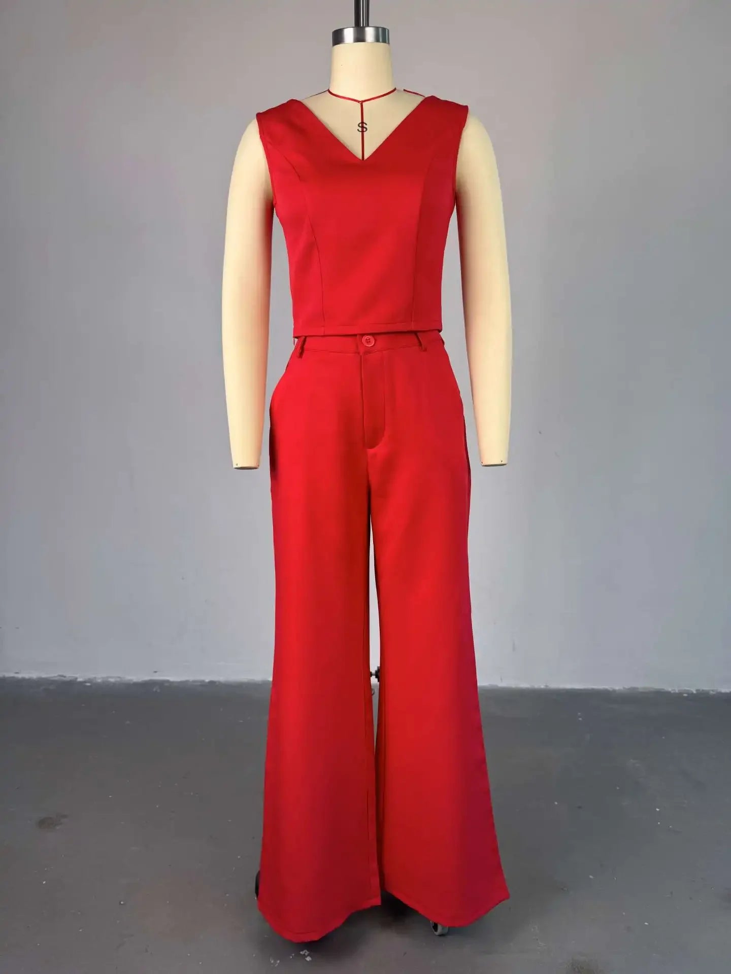Two Piece Sets Women Pant Set Sleeveless V Neck Casual Pants Y2k Tops Wide Leg Long Pants High Waist Elegant Party Streetwear