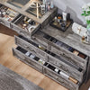 69" W rustic wood bedroom dresser with glass top, 9 large storage drawers, 3 color usable lights and 30 "HD Led mirror