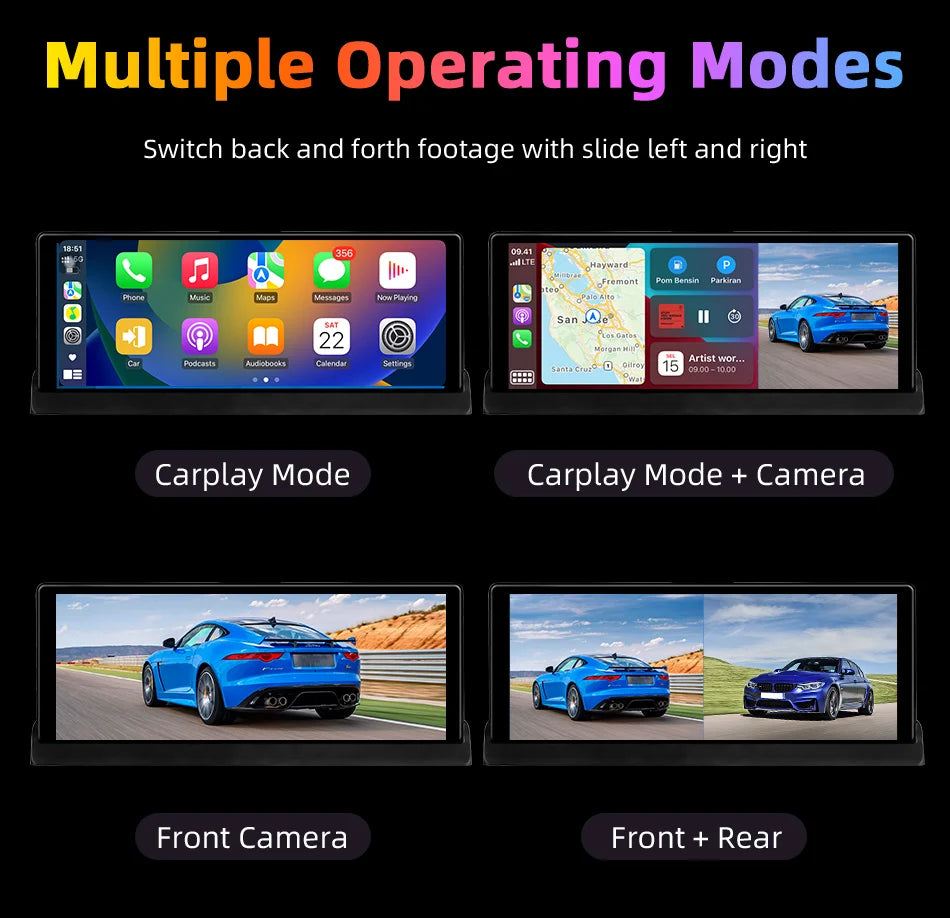Develuck 10.26" Car DVR 350° Adjustable Carplay Android Auto Dash cam 4K Front&1080P Rear Camera Voice Control WIFI Dual lens FM
