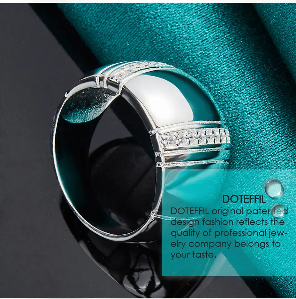 DOTEFFIL 925 Sterling Silver Big Smooth AAAAA Zircon Ring For Man Woman Fashion Wedding Engagement Party Gift Charm Jewelry
