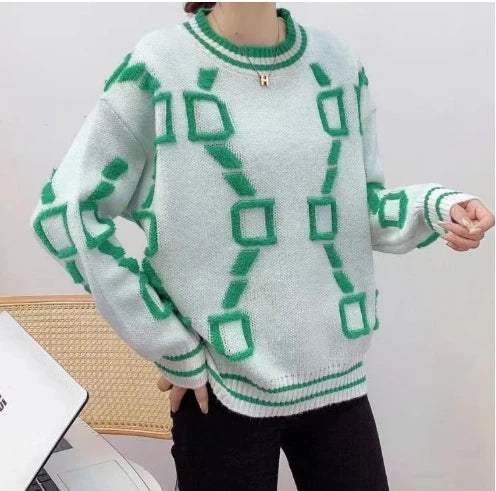Knitted Sweaters Women 2023 Spring/Autumn Round neck Letter  Embroidery Pullovers Top Temperament casual warm Tee contrast color