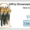 24Pcs Black Handle Golden Cutlery Set Stainless Steel Knife Fork Spoon Tableware Flatware Set Festival Kitchen Dinnerware Gift