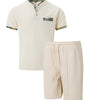2025 Men Europe and the United States new summer Waffle solid color zip-up lapel short-sleeve suit shorts two sets
