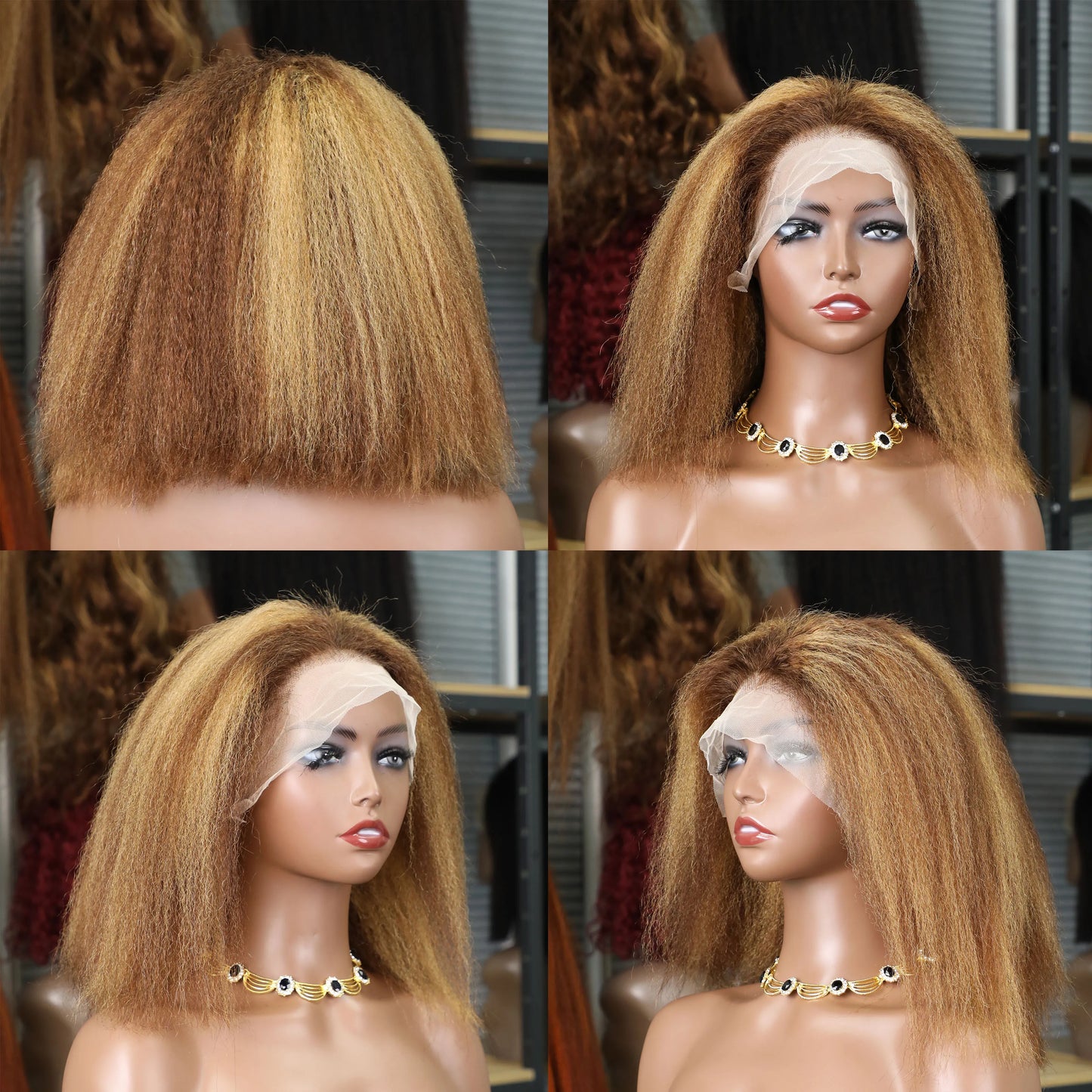 Highlight Ombre Lace Front Wig Human Hair Pre Plucked 13x4 colored 4/27 250%Density Honey Blonde Kinky Straight Lace Wigs