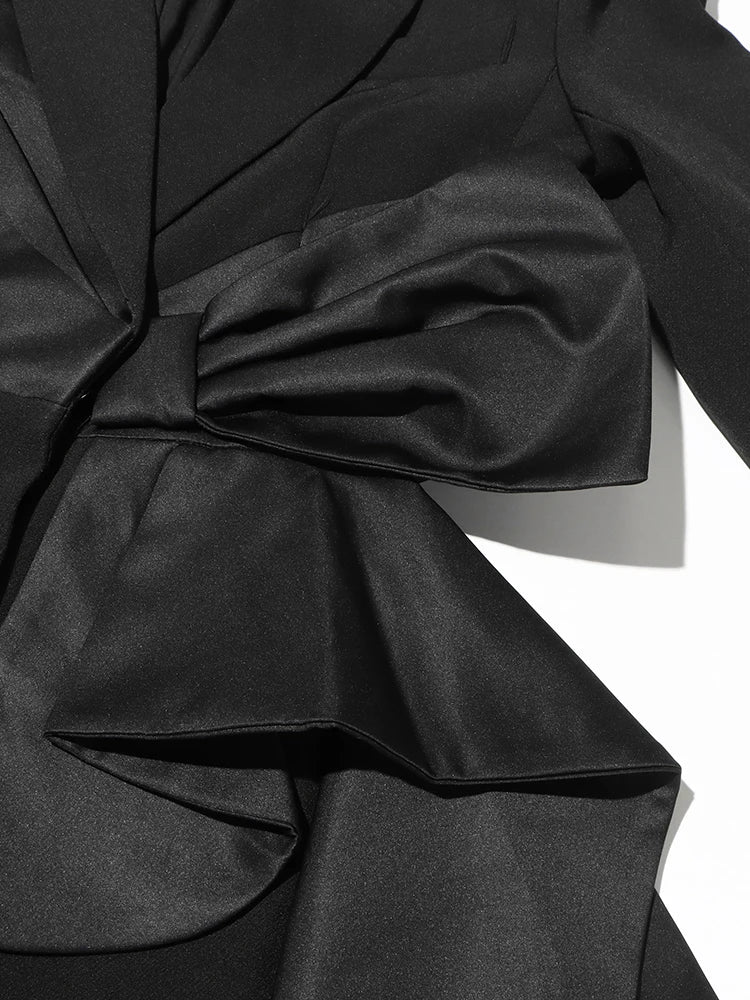 TWOTWINSTYLE Solid Spliced Bowknot Hollow Out Blazer For Women Notched Collar Long Sleeve Tunic Temperament Blazers Female New