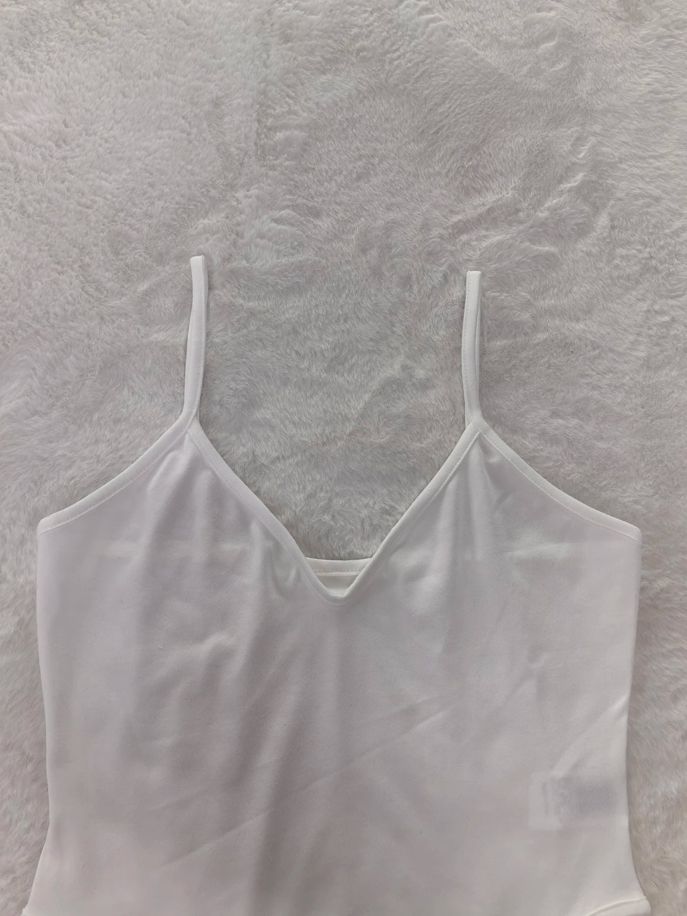 Women's Solid Backless Cami Bodysuit & Elastic Waist Frilled Pants Set, Fashion Casual V Neck Spaghetti Strap Bodysuit & Straigh