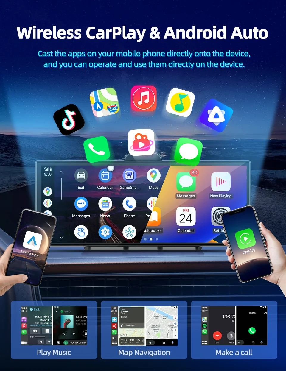 New Imagebon 11.4″ H70 Pro 4K ADAS QLED In-cell Display Car DVR Wireless CarPlay & Android Auto Night Vision AUX FM Dash Camera