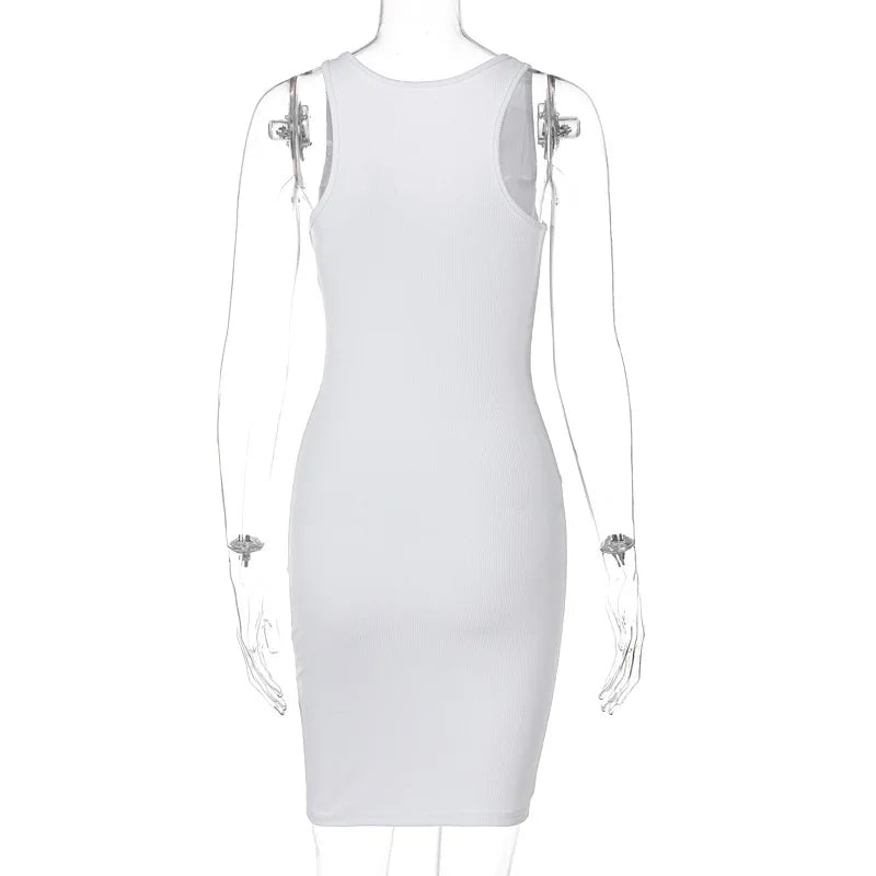 Sexy Deep U Neck Wrap Chest Slim Bodycon Dress Women Sleeveless Solid Color Skinny Dress Elegant Club Party Vestidos
