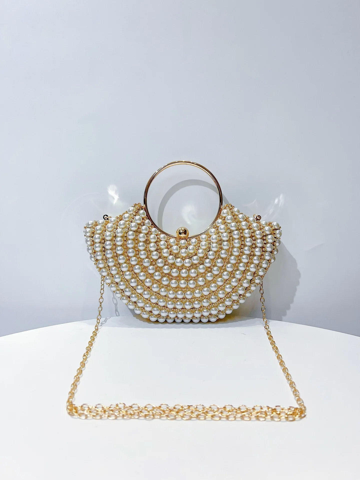 Luxurious Design Sparkling Banquet Clutch Bag Fashion Pearl inlay Wedding Handbag Lady Chain Shoulder Bag New Clutch Purse