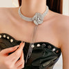 Rhinestone Multi Layered Flower Fringe Necklaces for Women Occidental Exquisite Temperament Advanced Personality Luxury Jewelry