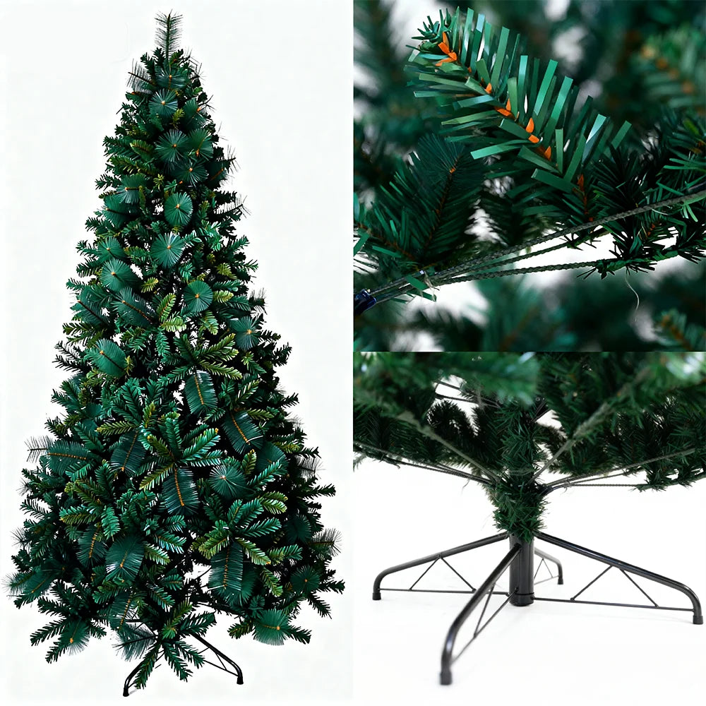 180/210/240cm Pop Up Pre-Lit Christmas Tree,Artificial Pine Needle & PVC Mixed Tree with Iron Base,Easy Setup Holiday Decoration