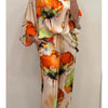 Casual Sets for Women 2 pieces Summer Fashion Printed Satin Two Piece Sets Women Sexy Round Neck Top+Wide Leg Long Pants Outfits