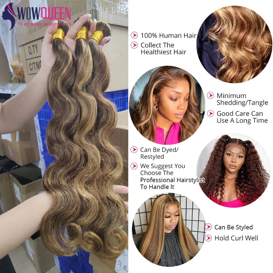 P4/27 Highlight Body Wave Bundles Brazilian Hair Weave Bundles Ombre Honey Brown Human Hair Bundles Remy Hair Extensions
