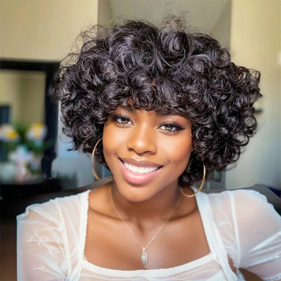 250% Bob Bouncy Curly Human Hair Wigs Loose Bouncy Rose Curly Wigs With Bangs Brazilian Remy Hair Machine Made Wig for Women