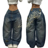 2024 New American Trend Retro Hip-hop Embroidery Pattern Baggy Jeans For Men And Women Y2K Harajuku Gothic Wide Pants Streetwear