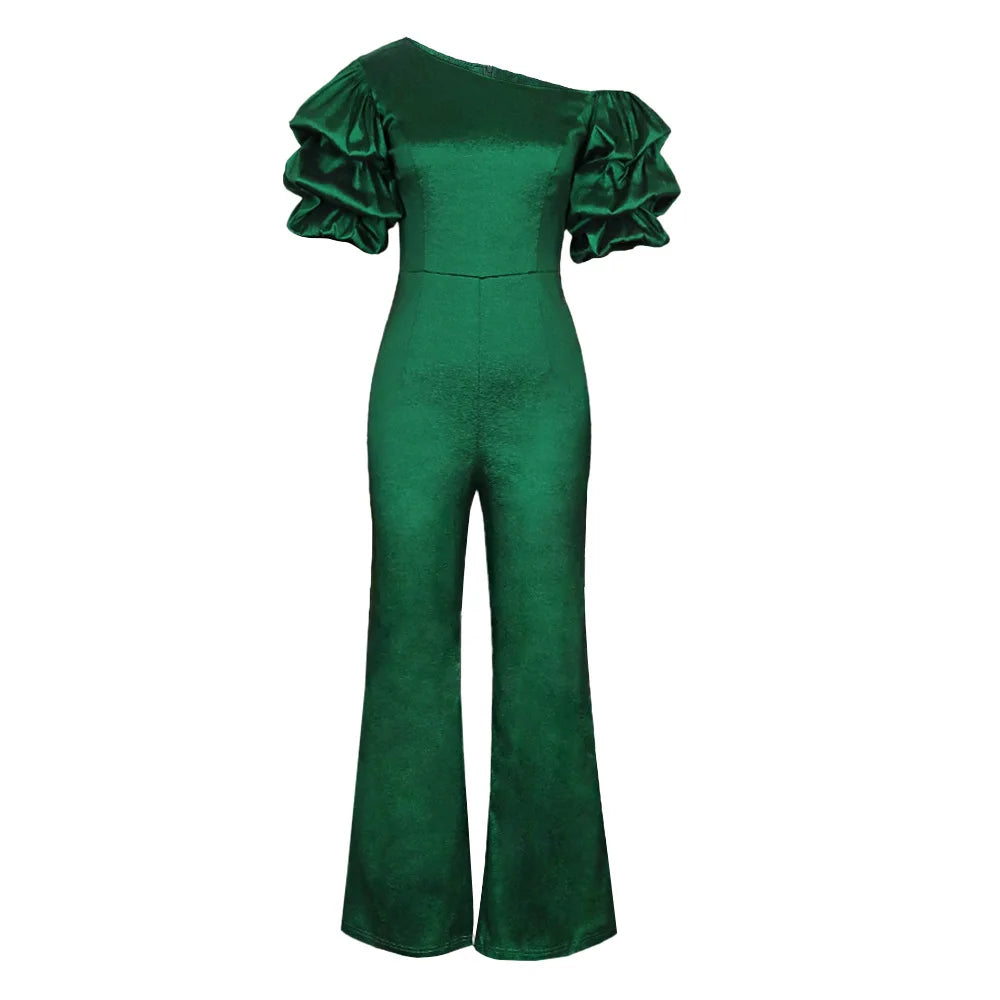 Jumpsuits Women One Piece Party Slim Fit Sexy Oblique Shoulder Wide Leg Long Pants Overalls Elegant Splice Rompers Evening