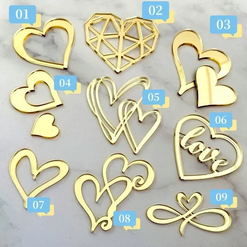 10Pc/set Ins Style Love Heart Acrylic Cake Topper Birthday Valentine's Day Cake Decoration Wedding Cake Side Acrylic Insert