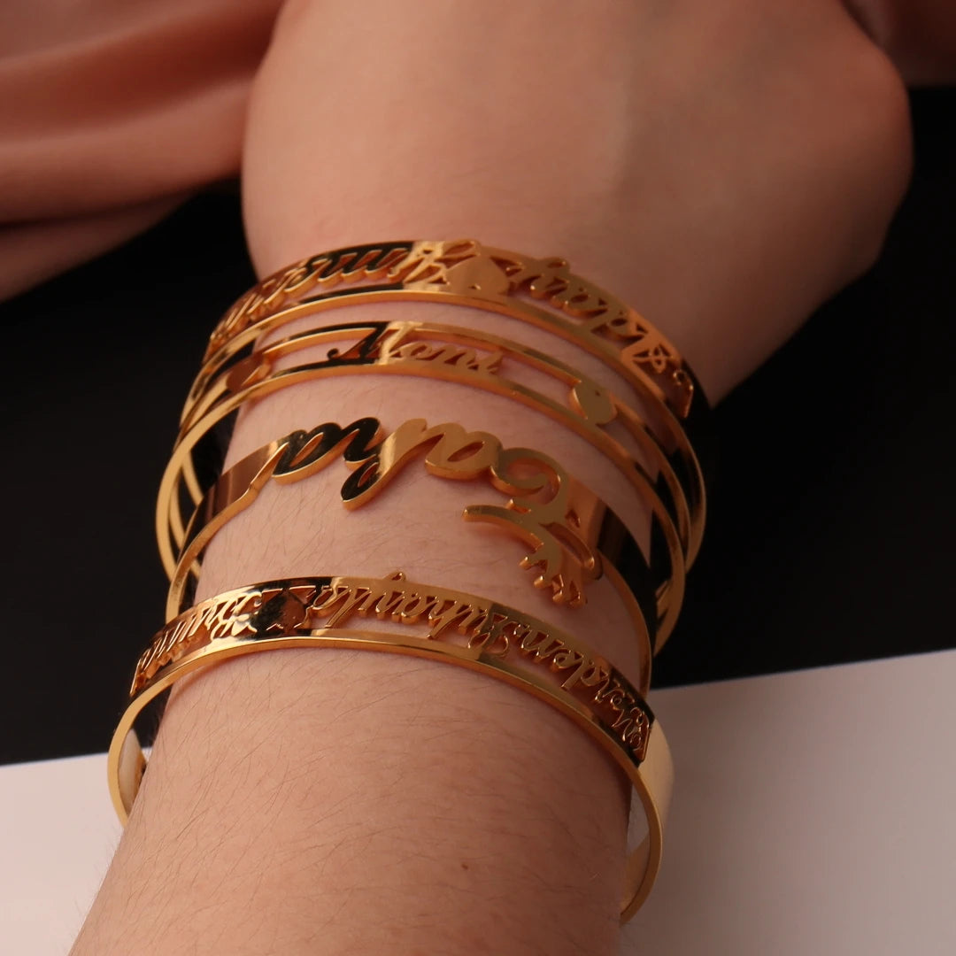 Custom Name Bangle for Women Stainles Steel Open Bracelets Girl Jewelry Personalised Double Name Couple Bracelet Christmas Gifts