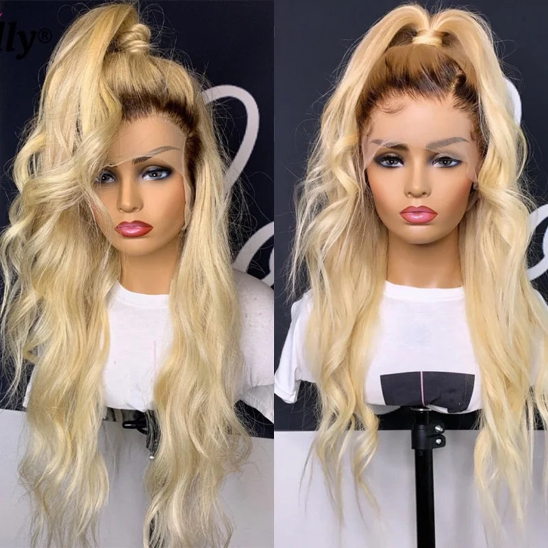 13x6 Lace Frontal Wig Brazilian Straight Human Hair Wig 2 Tone Dark Root 1B 613 Ombre Blonde Lace Front Wigs For Black Women 40"