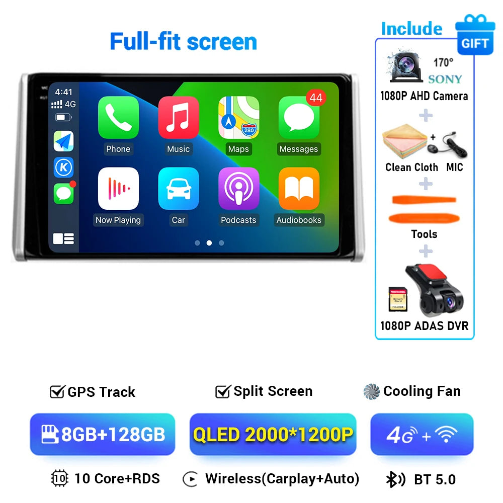 Android 14 Carplay Auto Car Radio For Toyota RAV4 XA50 2018 2019 2020 GPS Navigation Multimedia Video Player 4G WIFI 360 Camera