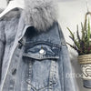 Women Denim Cost Single Breasted Button Jackets Fleece Patchwork Cardigan Pockets Outerwear Casual Warm Solid Loose Fit