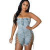 Rompers Women One Piece Elegant Splice Denim Jumpsuits Sexy Slim Fit Strapless Sleeveless Short Pants Sheath Playsuits