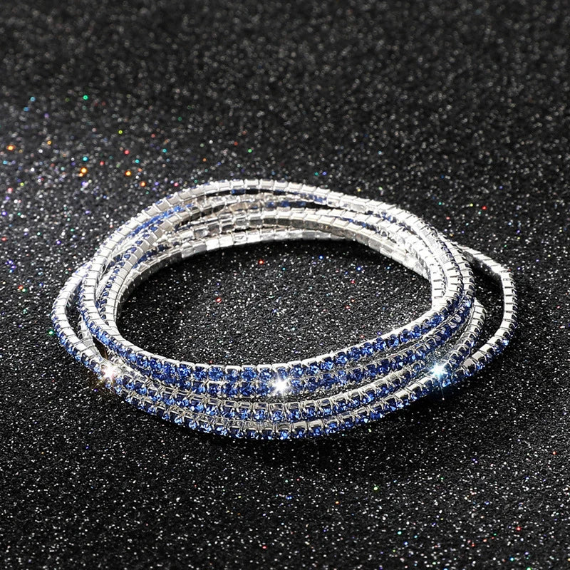 5Pcs/Lot Elastic Crystal Bracelets 2mm Charming Gold Color Crystal Rhinestones Metal Bangle Bracelet Jewelry DIY Gift