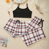 3Pcs Women's Pajama Set Camisole Shorts Trousers Three-Piece Bow Tie Home Wear Set Plaid Print Sleepwear for Women Christmas pjs