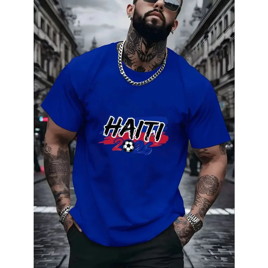 【New Arrival】Men Haiti 2026 Soccer Fan T-Shirt Red Short Sleeve Crewneck Tee Haitian Football Flag Inspired Tops