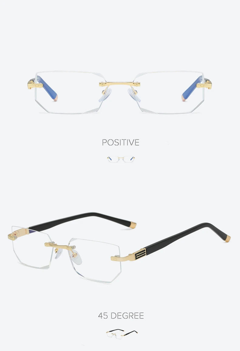 Men Blue Light Blocking Reading Glasses Women Dimond Cutting Rimless Eyeglasses Frame Anti Fatigue Hyperopia Presbyopic Eyewear