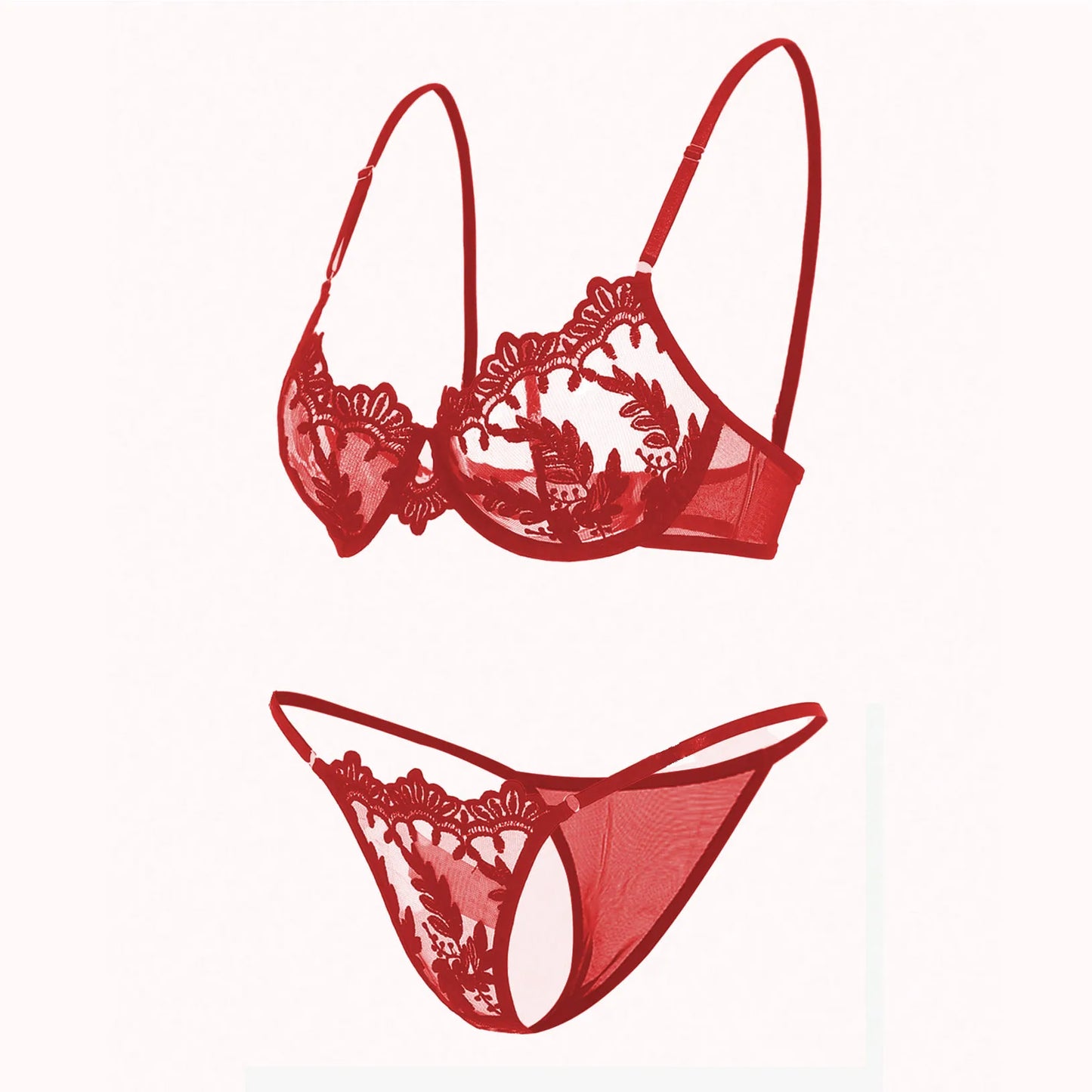 Floral tube Embroidered no padding Bra & Thongs Panties, Underwire Lingerie Set, Women's Lingerie & Underwear