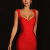 Midi Bandage Dress Women Red Party Dress Bodycon Elegant Sexy V Shaped Spaghetti Strap Evening Birthday Club Outfit 2023 Summer
