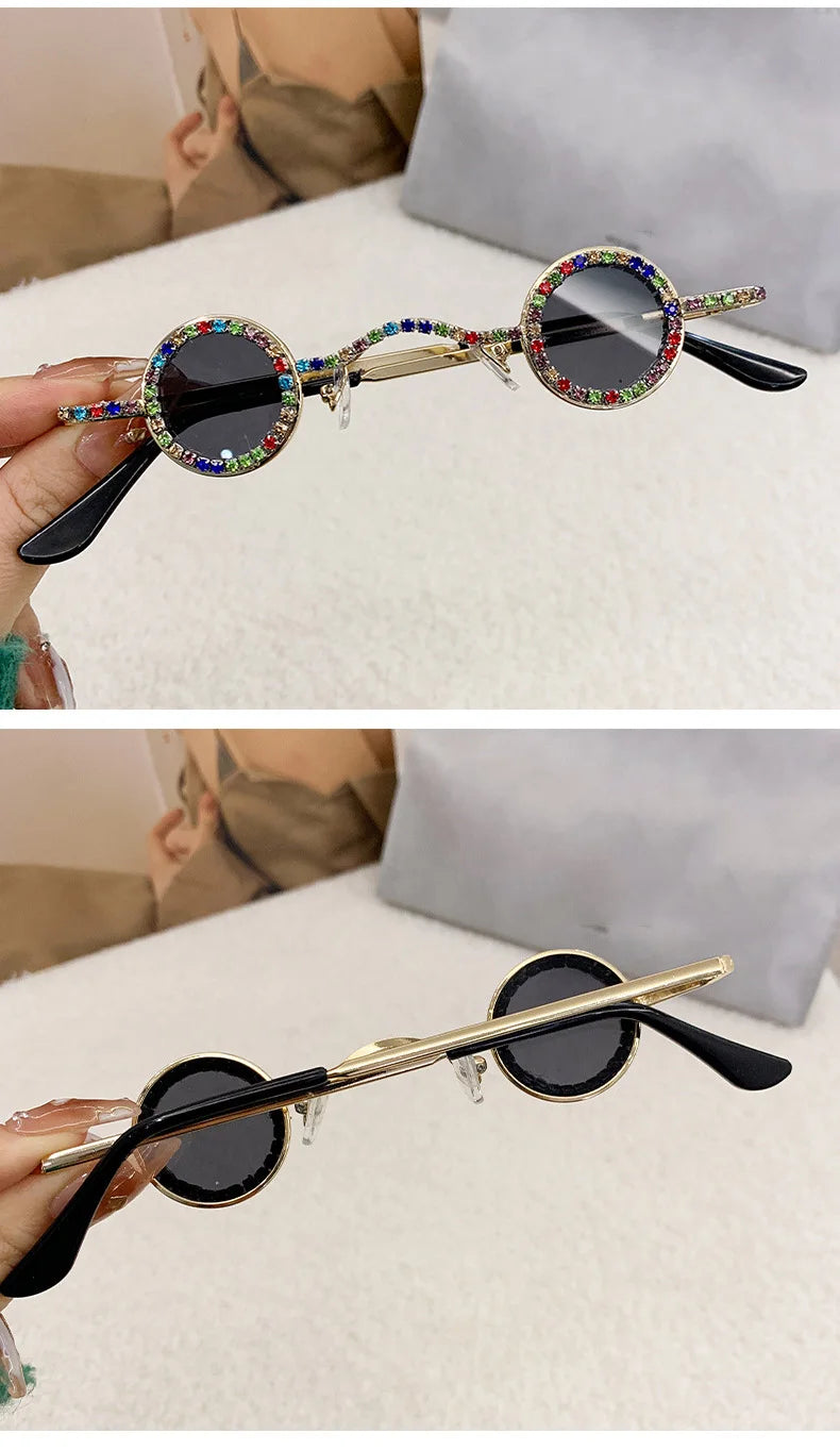 Fashion Diamond Round Sunglasses Women Luxury Rhinestone Shades UV400 Sun Glasses Female Punk Brand Designe Eyewear Men Eyeglass