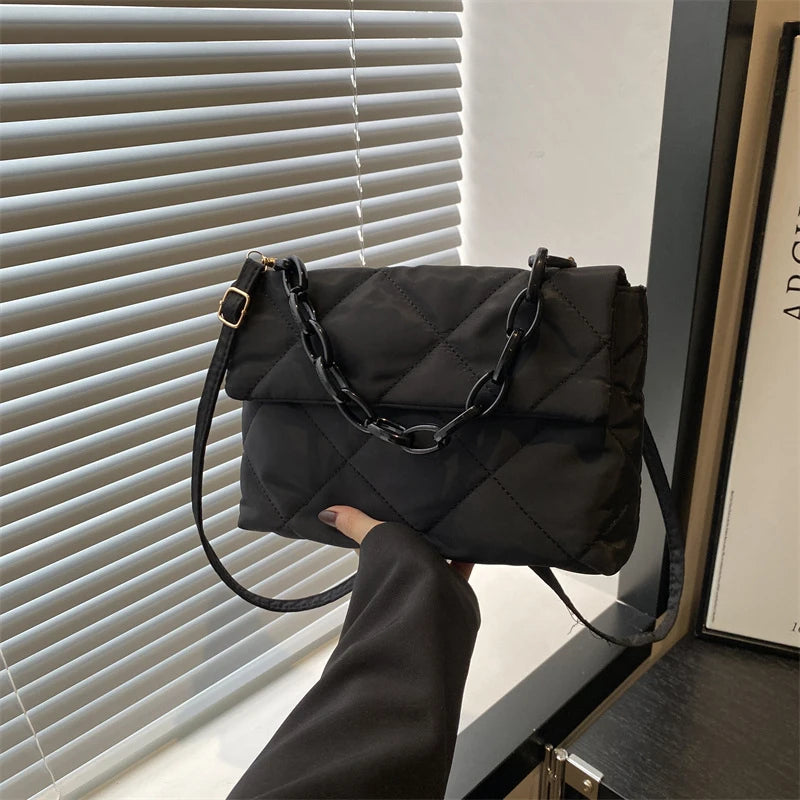 Acrylic Chain Crossbody Square Bags Casual Flap Women Commute Bags Quilted All-match Winter Large Capacity for Girls Shopping